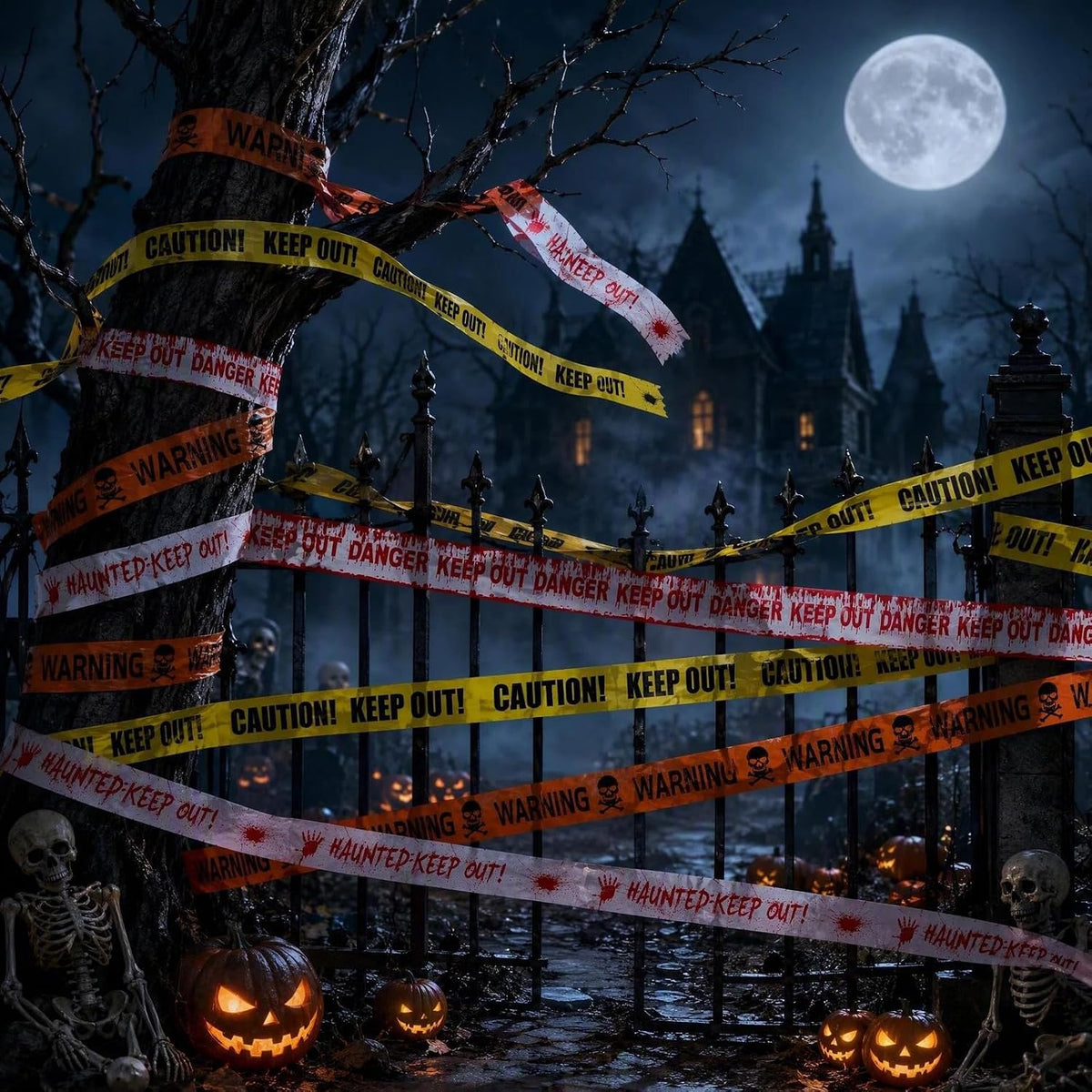 40M Halloween Decorations Caution Tape,4 Pack Scary Halloween Warning Tape