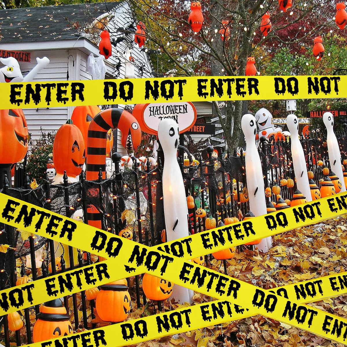 Halloween Hazard Tape - Upgrade 25M Self-Adhesive Decorative Tape with Residue-Free for Halloween Decorations Parties Zombie Banner Decor Haunted Houses Parties