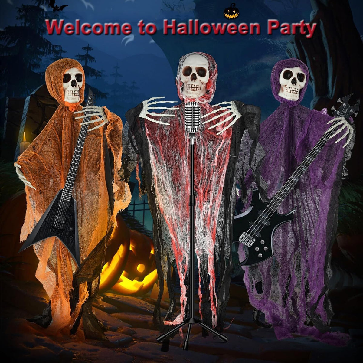 Hanging Halloween Decorations Outdoor Skeleton Ghost with 8 Modes Lights, Halloween Lighted Skeleton Ghost Set, 3 Pack 80Cm Ghosts Haloween Decor,Bloody Specter for Door outside Halloween Party Decor