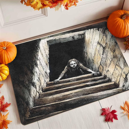 Halloween Door Mat Creepy Zombie Halloween Decorations Outdoor Party Decor Zombie Crawling from Basement Stairs Spooky Horror Printed Creates Immersive Scary Atmosphere for Front Entryway 40×60Cm