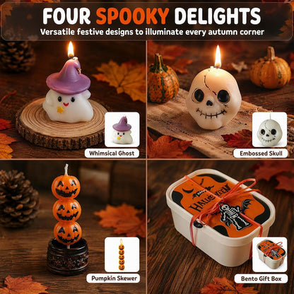 Halloween Scented Candle Set - 3-Piece Ghost, Pumpkin, and Skull Decor