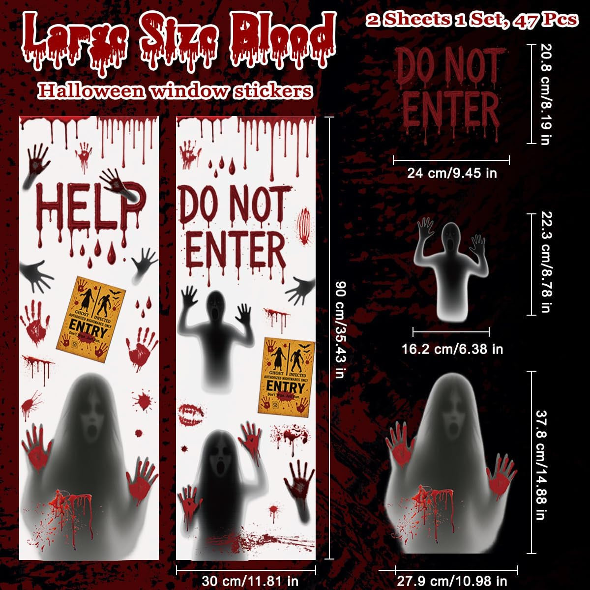 Oversized Halloween Window Decals - Spooky Blood-Themed Decorations