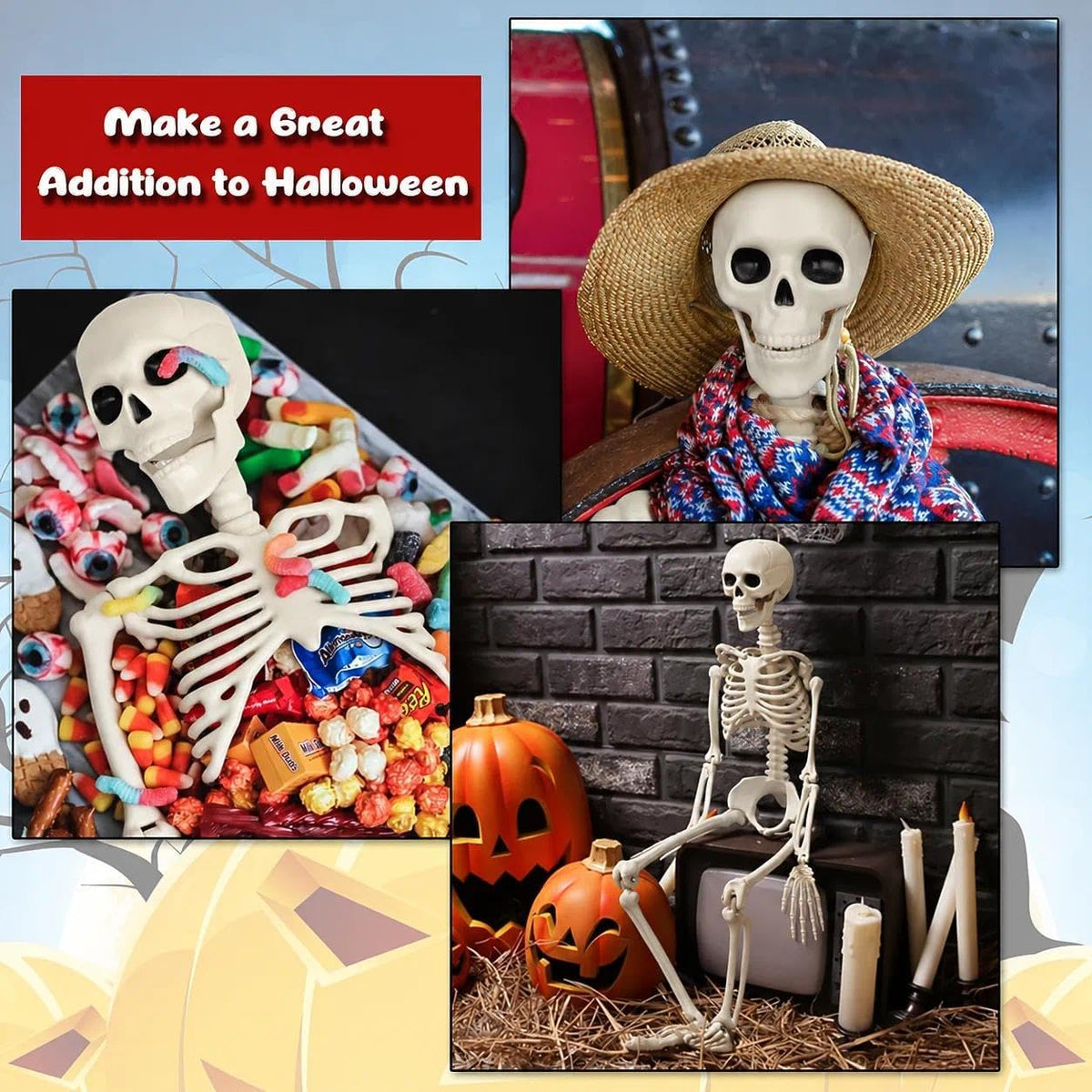 2 PCS 23.6In/60Cm Posable Halloween Skeletons, Decorations Outdoor Indoor
