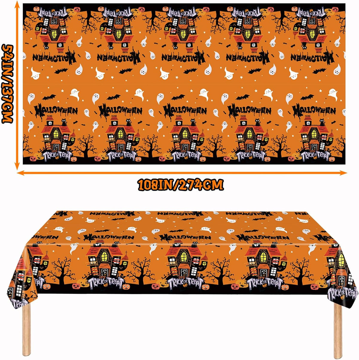 2 Pack Halloween Table Cloths 54X108In Plastic Halloween Party Decorations