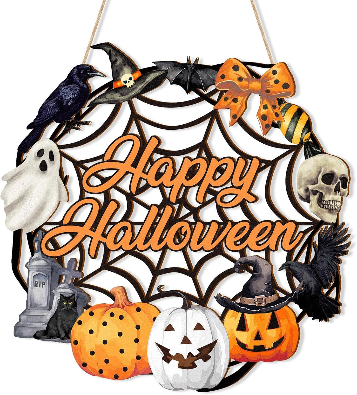 Halloween Decorations, Happy Halloween Door Wreath Sign for Outdoor Decor