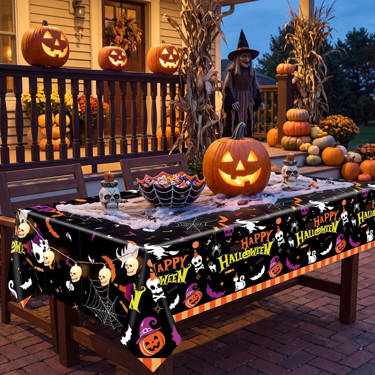 2 Pack Halloween Table Cloths 54X108In Plastic Halloween Party Decorations