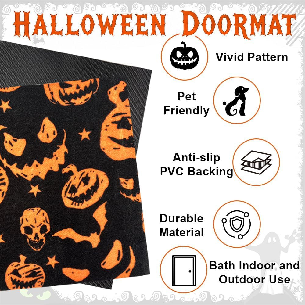 Halloween Outdoor Mats with Pumpkin Bat Skeleton-40X70Cm