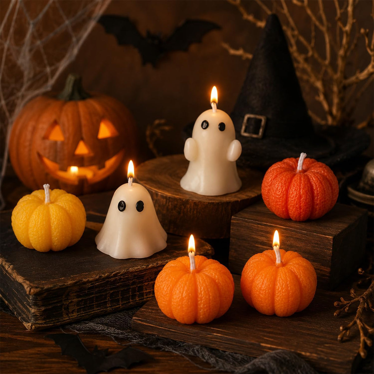 6PCS Halloween Ghost Pumpkin Candle Candle Set, Ghost & Pumpkin Candles