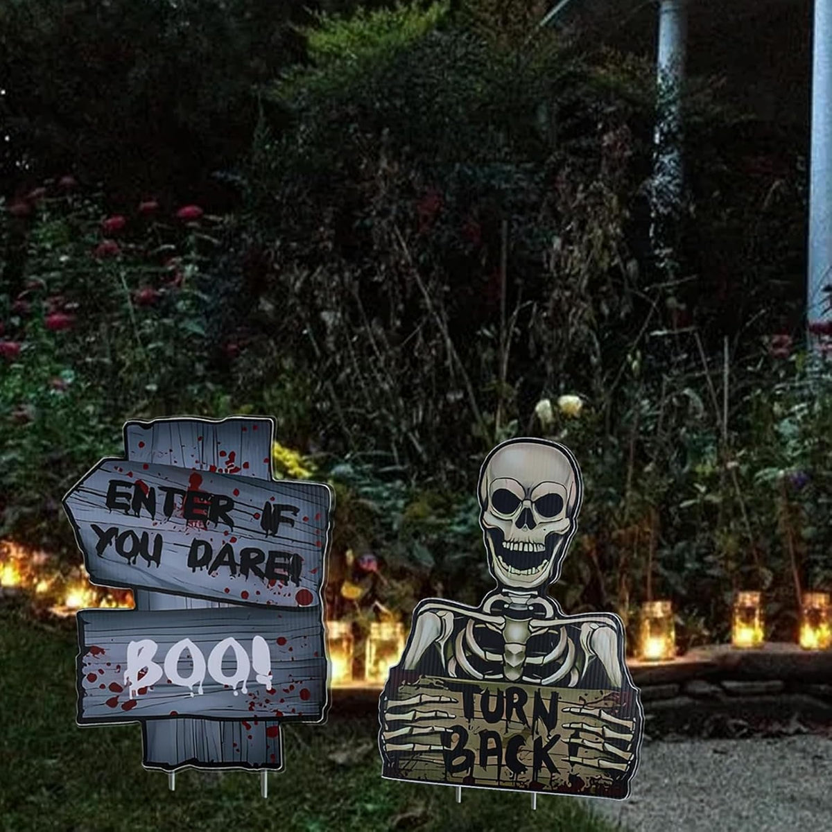 4 Pack Reusable Halloween Yard Signs – Waterproof Outdoor Garden Decorations, Medium Size 28 * 21Cm Spooky Ghost Stake Signs for Haunted House or Lawn (Medium Size -4 Pcs)