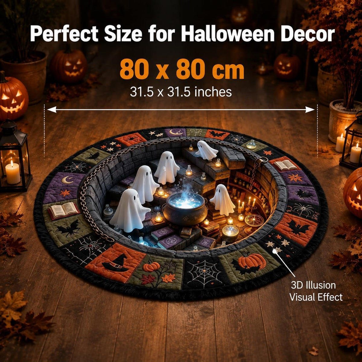 Halloween 3D Rug, 3Doptical Illusion Skeleton Abyss round Area Rug, Spooky Indoor Floor Mat for Living Room Bedroom Entryway and Halloween Party Decor (80 * 80Cm) (Rug-15)