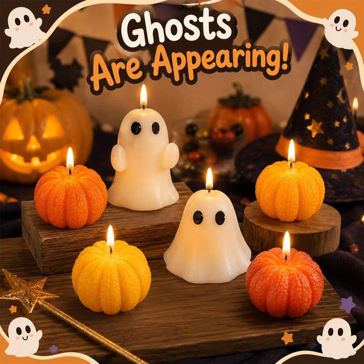 6PCS Halloween Ghost Pumpkin Candle Candle Set, Ghost & Pumpkin Candles