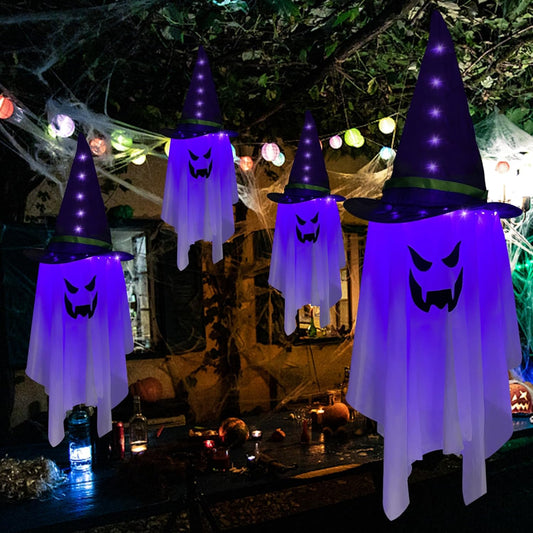 Halloween Decorations  Hanging Ghost Lighted Flying Ghost Grim Reaper Skull Chains Glowing Ghost White Ghost Wizard Hat for Garden Yard Halloween Party Tree Door Lawn Party Supplies