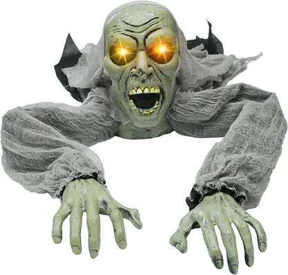 Zombie Halloween Decoration Outdoor Groundbreaker Scary Halloween Graveyard Decor with Sound and Flashing Eyes for Yard Garden, outside Lawn Haunted House Prop