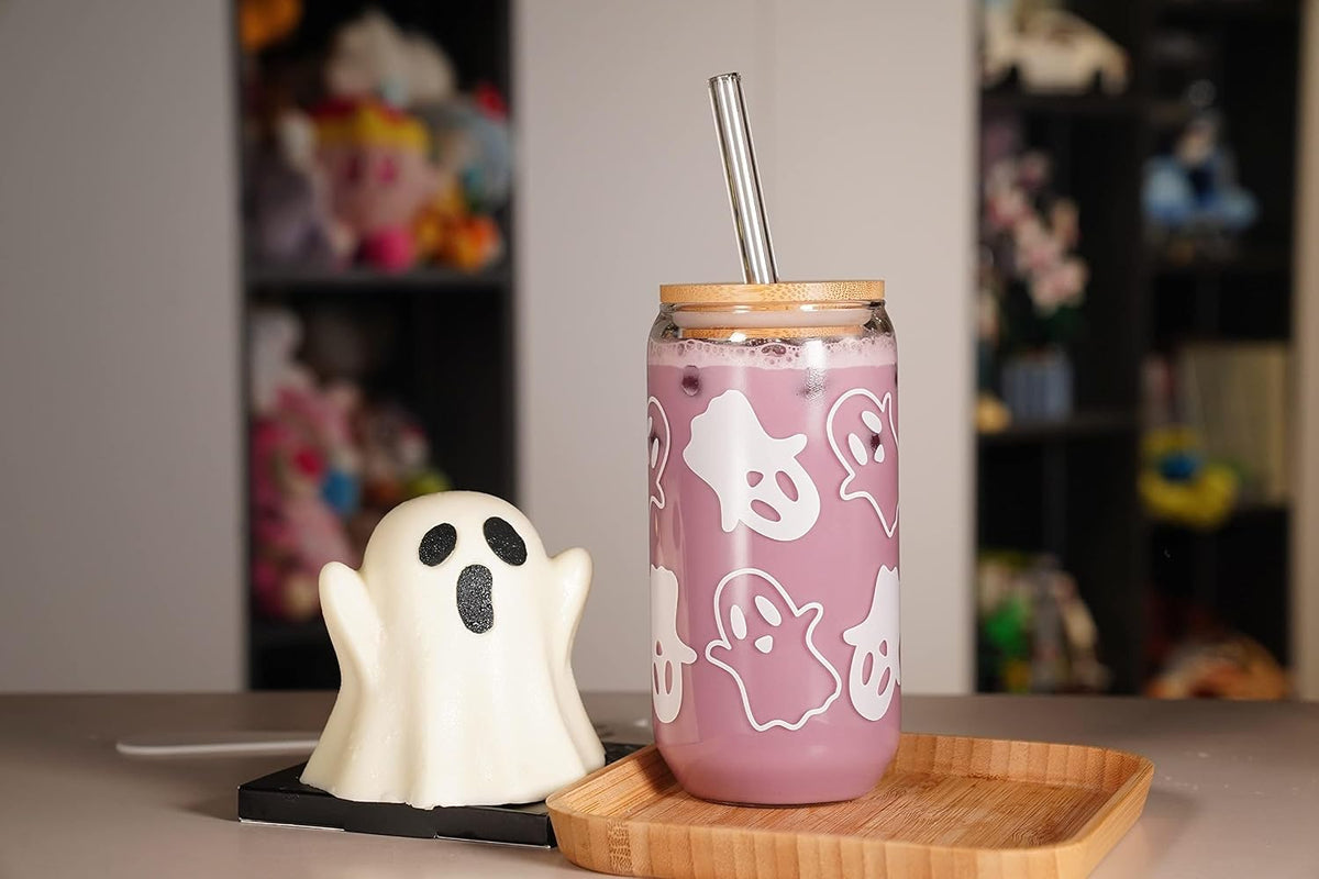Halloween Cups - 20Oz/568Ml Beer Can Glasses with Lid & Straw, Tumbler Coffee Cups, Decor & Cookie Jar Glassware, Water Bottles