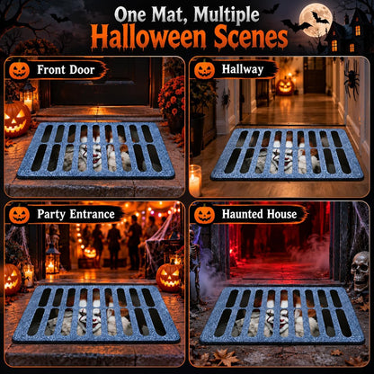 Halloween Door Mat, 60X40Cm Creepy Clown Sewer Grate Rug, Non-Slip Backing