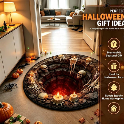 3D Skeleton Area Rug, 60 cm Diameter - Spooky Halloween Home Decor
