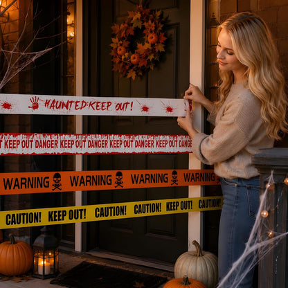 40M Halloween Decorations Caution Tape,4 Pack Scary Halloween Warning Tape