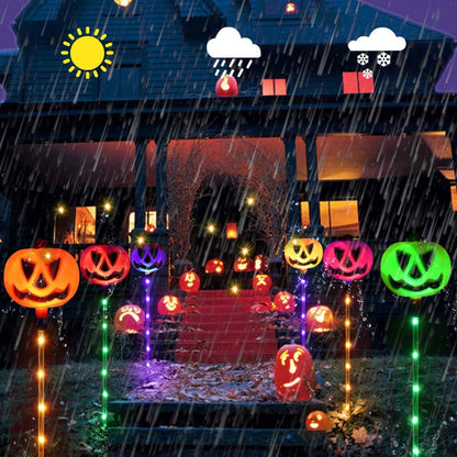 Set of 6 Solar Pumpkin Stake Lights for Halloween Decorations Outdoor, Colour Changing Lights, Light up Decorations, Pathway Party Porch Yard Decor (HUK119)