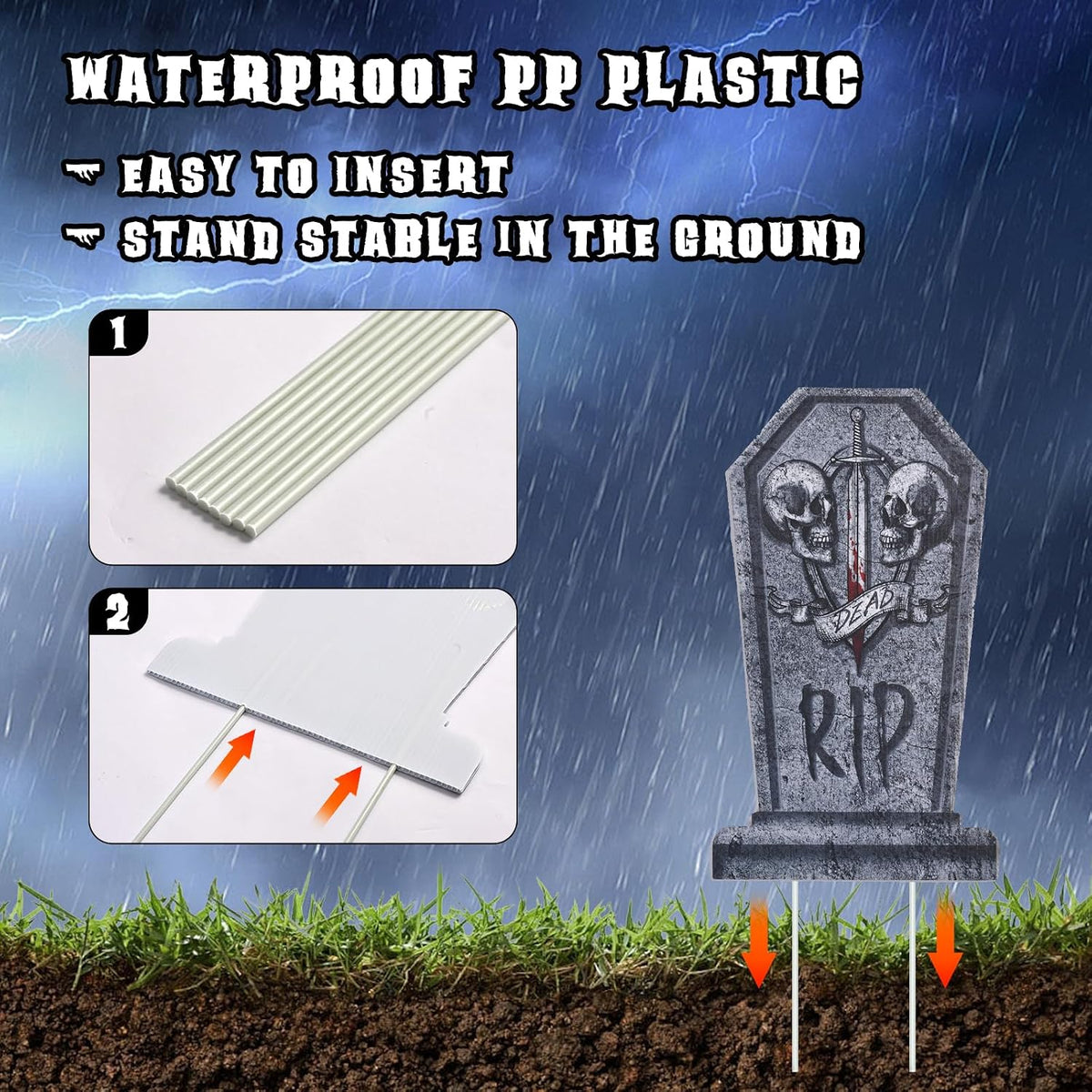 4 Pack Halloween Tombstone Decorations 16.2"-Green & Blue LED