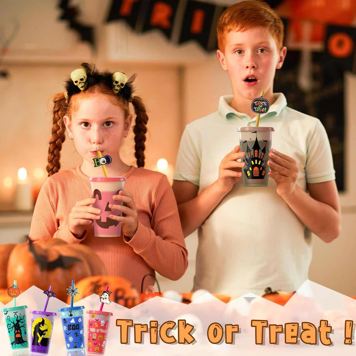 Set of 6 Color-Changing 12 Oz Plastic Cups for Halloween