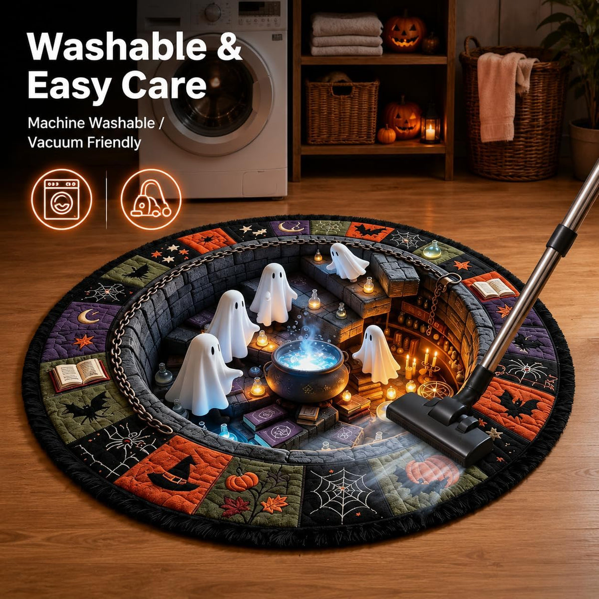 Halloween 3D Rug, 3Doptical Illusion Skeleton Abyss round Area Rug, Spooky Indoor Floor Mat for Living Room Bedroom Entryway and Halloween Party Decor (80 * 80Cm) (Rug-15)