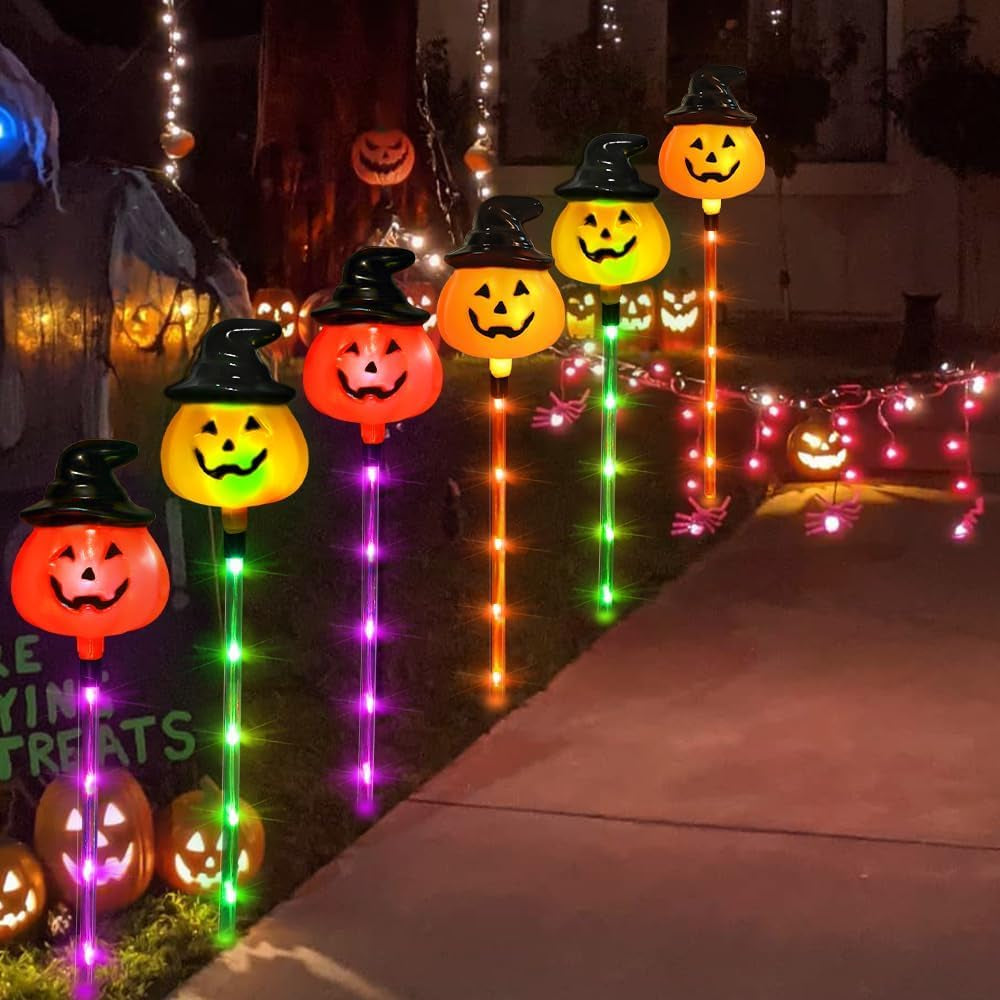 Set of 6 Halloween Pumpkin Stake Lights Halloween Outdoor Yard Decorations