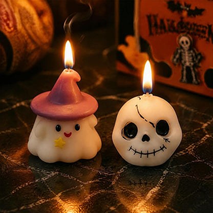 Halloween Scented Candle Set - 3-Piece Ghost, Pumpkin, and Skull Decor