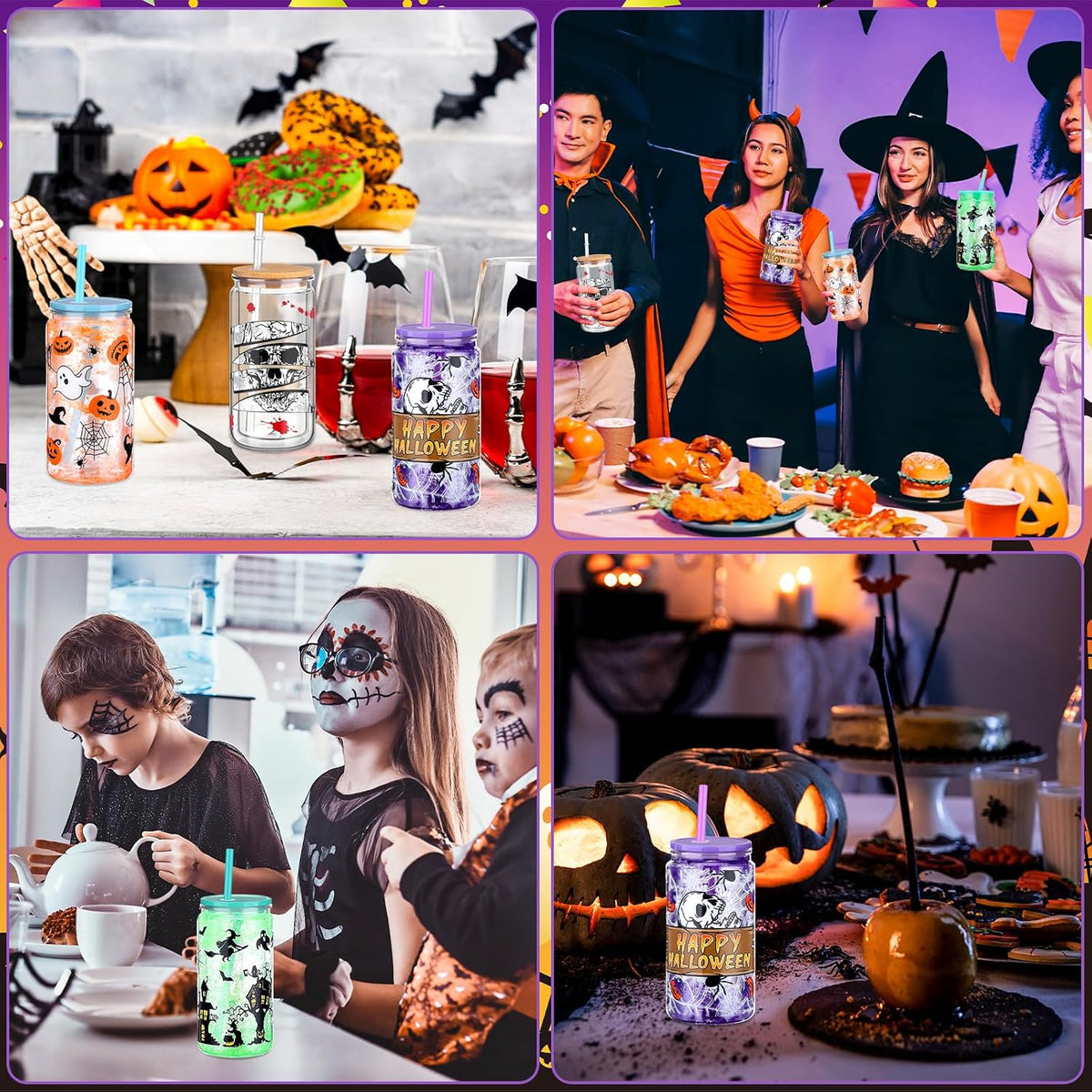 28 Pcs Halloween DIY Snow Globe Tumbler Kit 16 Oz Double Wall Acrylic Cups