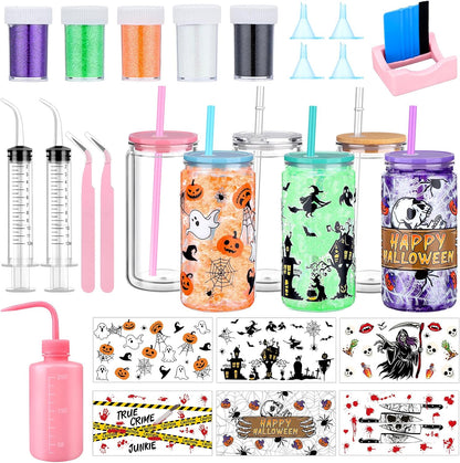 28 Pcs Halloween DIY Snow Globe Tumbler Kit 16 Oz Double Wall Acrylic Cups