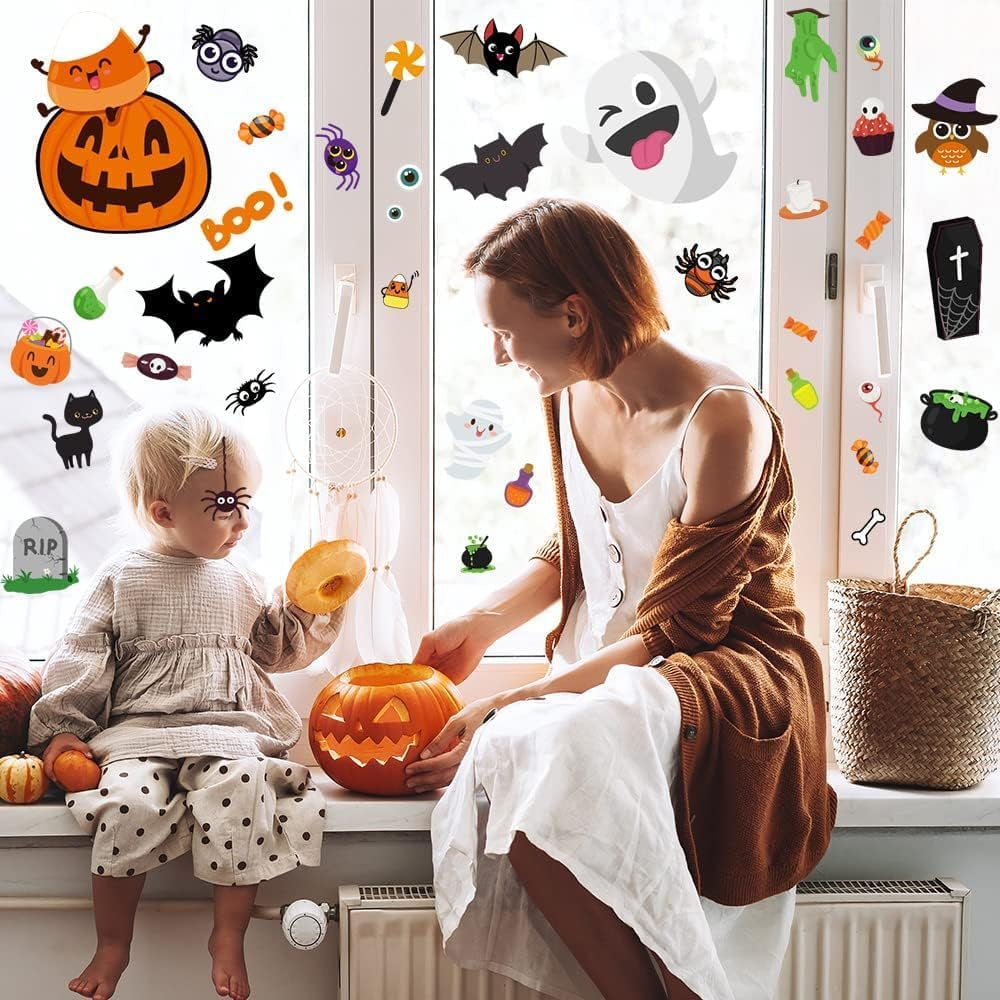 8 Sheets of Adorable Halloween Window Stickers and Clings for Indoor Decoration