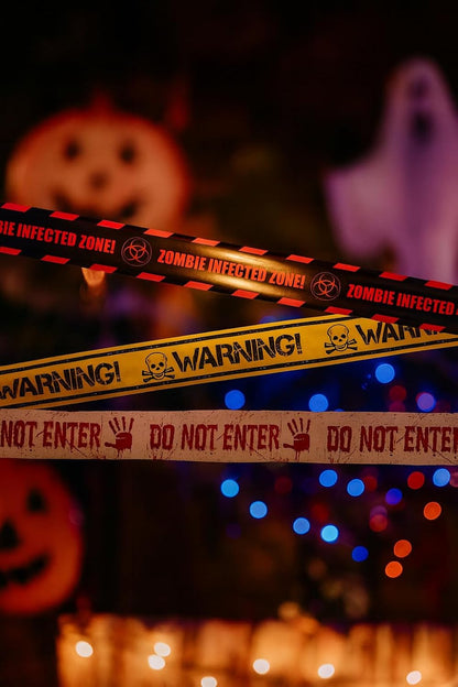 Halloween Warning Tape Set - Zombie Infected Zone Decorations, Horror Party Props, Spooky Event Barriers, Realistic Crime Scene Effects (3M Length)