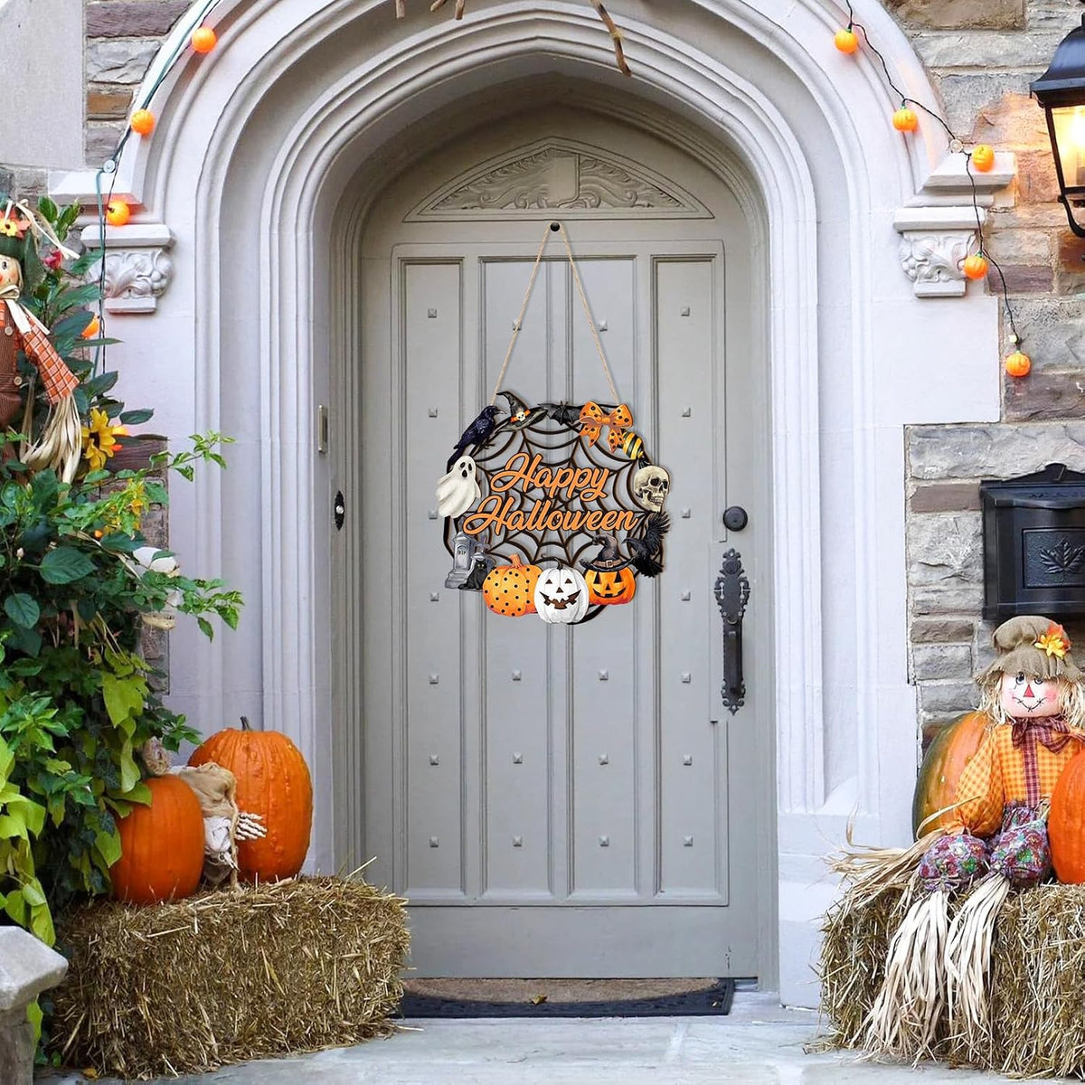 Halloween Decorations, Happy Halloween Door Wreath Sign for Outdoor Decor