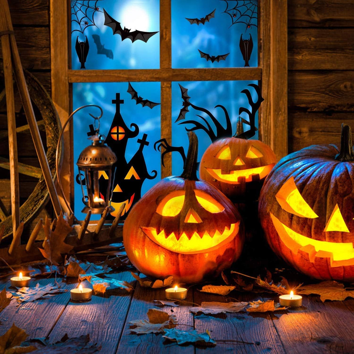 Halloween Window Clings - Set of 7 Sheets Featuring Bats and Spiders Decals