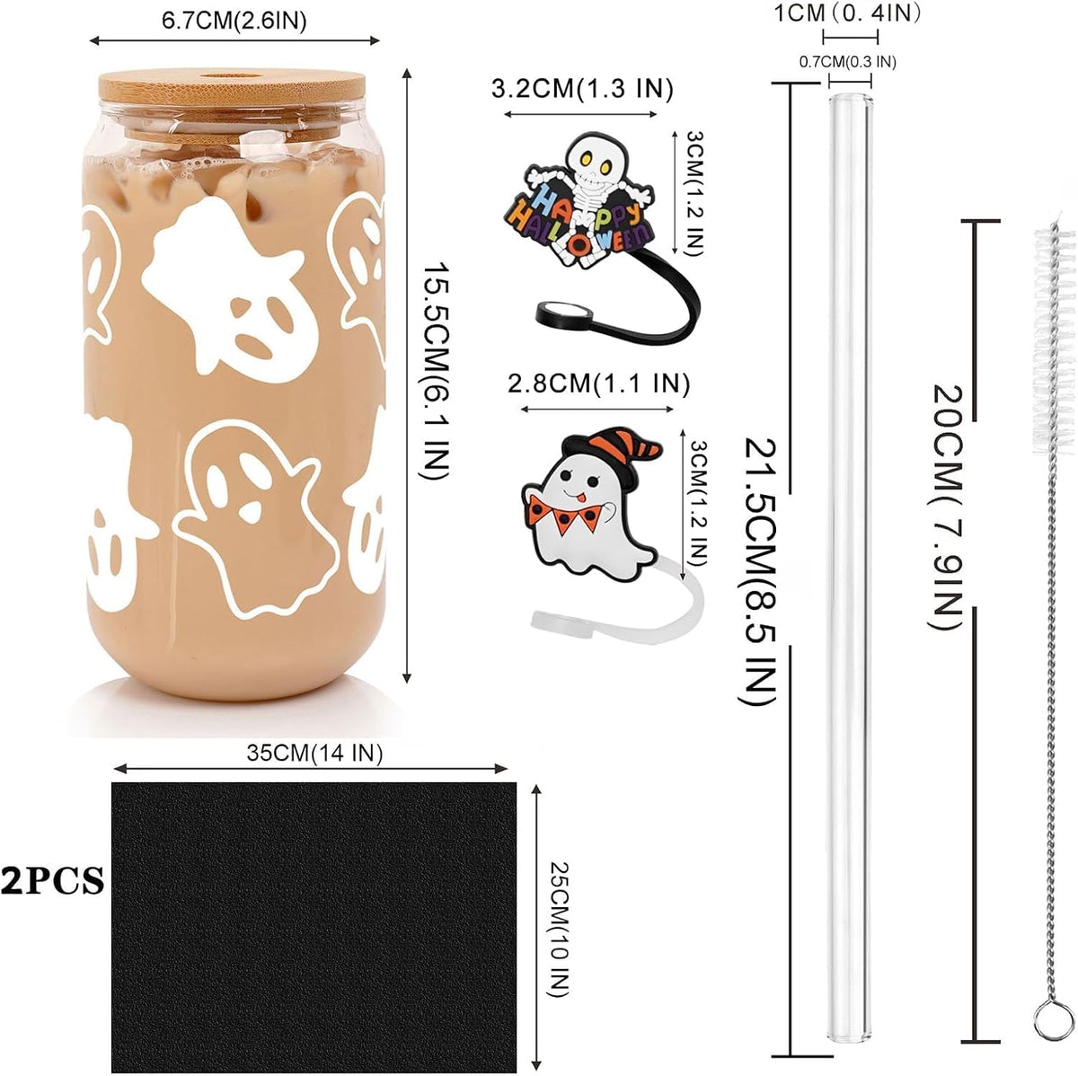 Halloween Cups - 20Oz/568Ml Beer Can Glasses with Lid & Straw, Tumbler Coffee Cups, Decor & Cookie Jar Glassware, Water Bottles