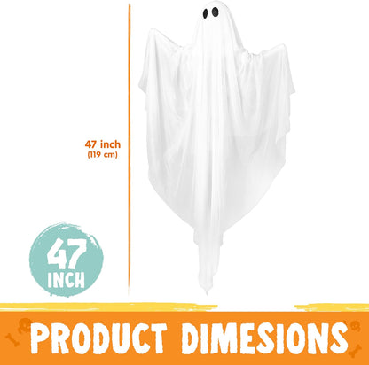 Halloween Hanging Light up Ghost with Spooky Blue LED Light, 47” White Hanging Ghosts, Best Halloween Hanging Decoration for Front Yard Patio Lawn Garden Party Decor Indoor Outdoor