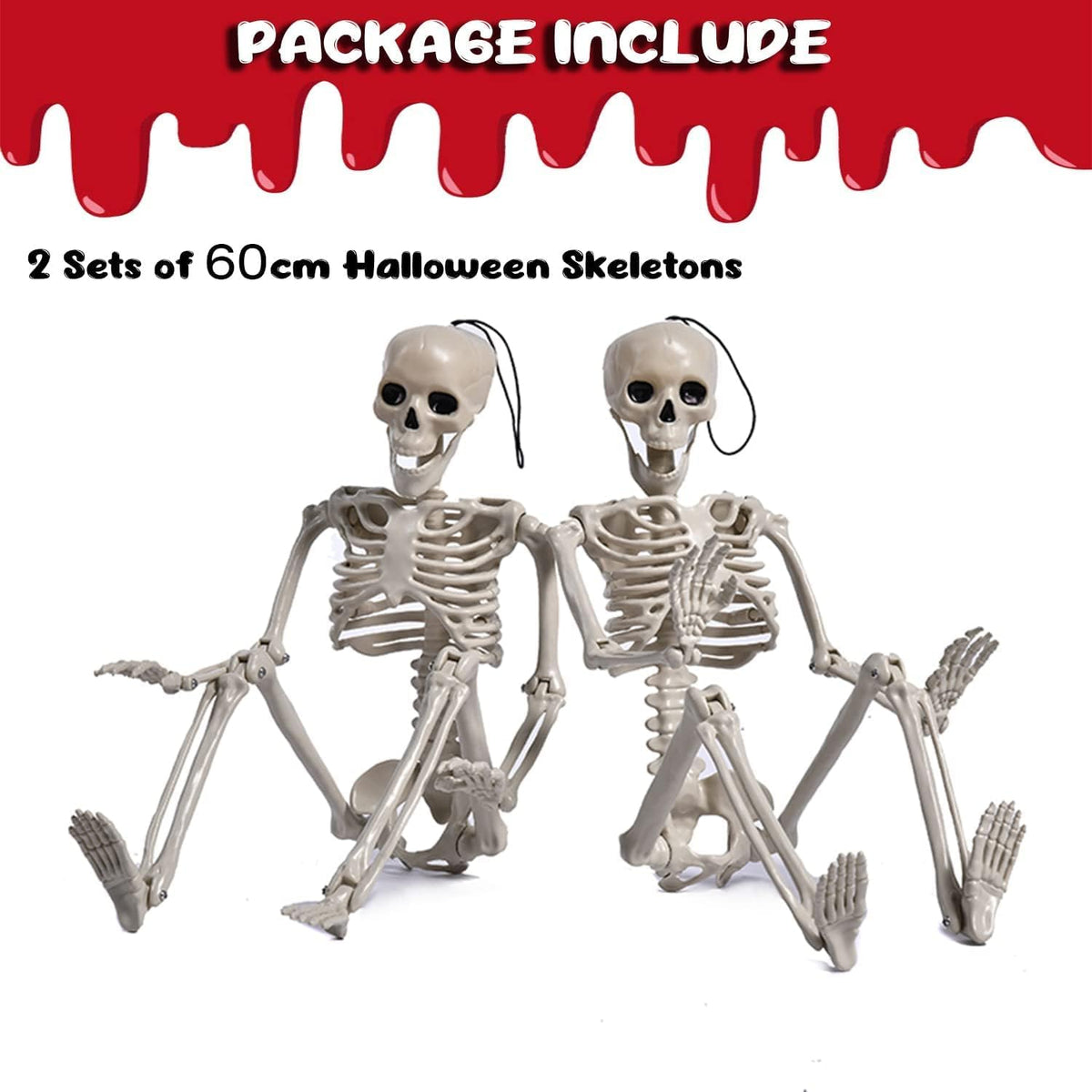 2 PCS 23.6In/60Cm Posable Halloween Skeletons, Decorations Outdoor Indoor
