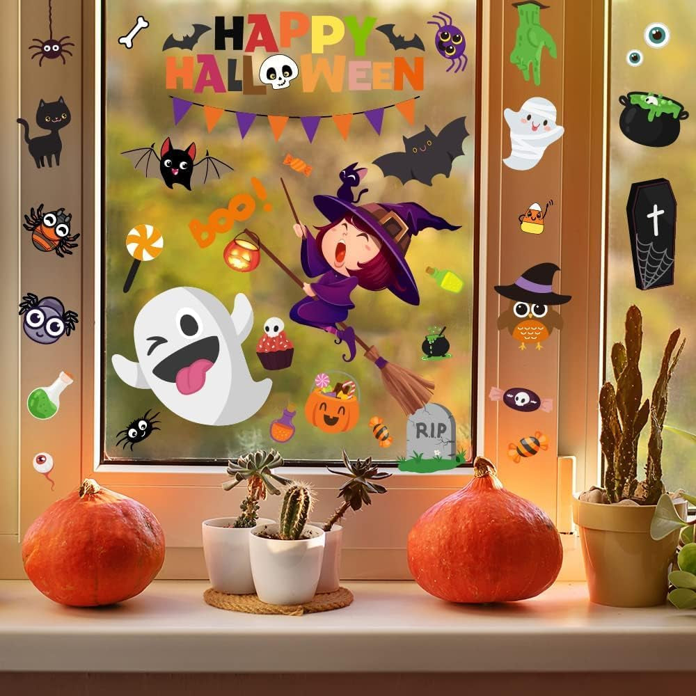 8 Sheets of Adorable Halloween Window Stickers and Clings for Indoor Decoration