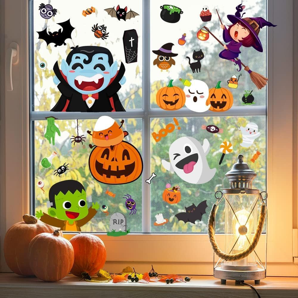 8 Sheets of Adorable Halloween Window Stickers and Clings for Indoor Decoration