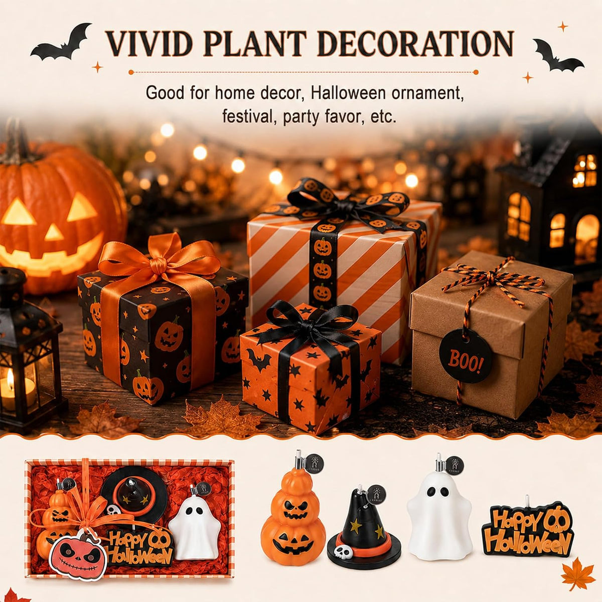 4 PCS Fall Pumpkin Candle Halloween Ghost Candles with Gift Box