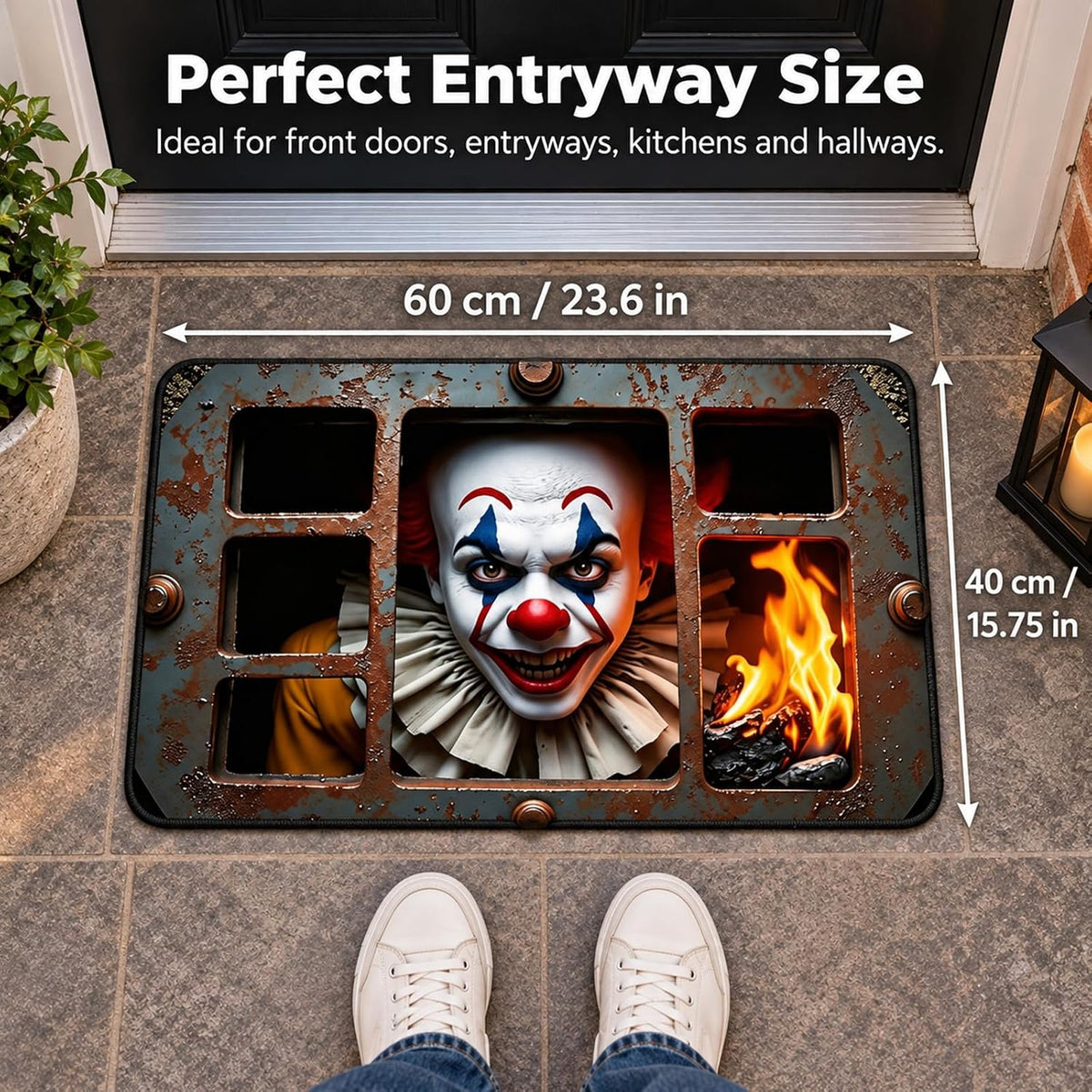 Halloween Door Mat, 3D Halloween Mat, Scary Clown Rug, Washable, 40 X 60 Cm