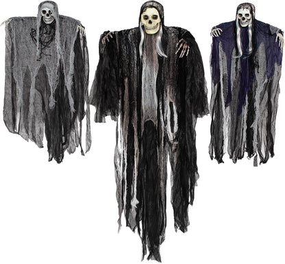 3 Pack Hanging Halloween Skeleton Ghosts Decorations, Grim Reapers for Halloween Outdoor Decorations