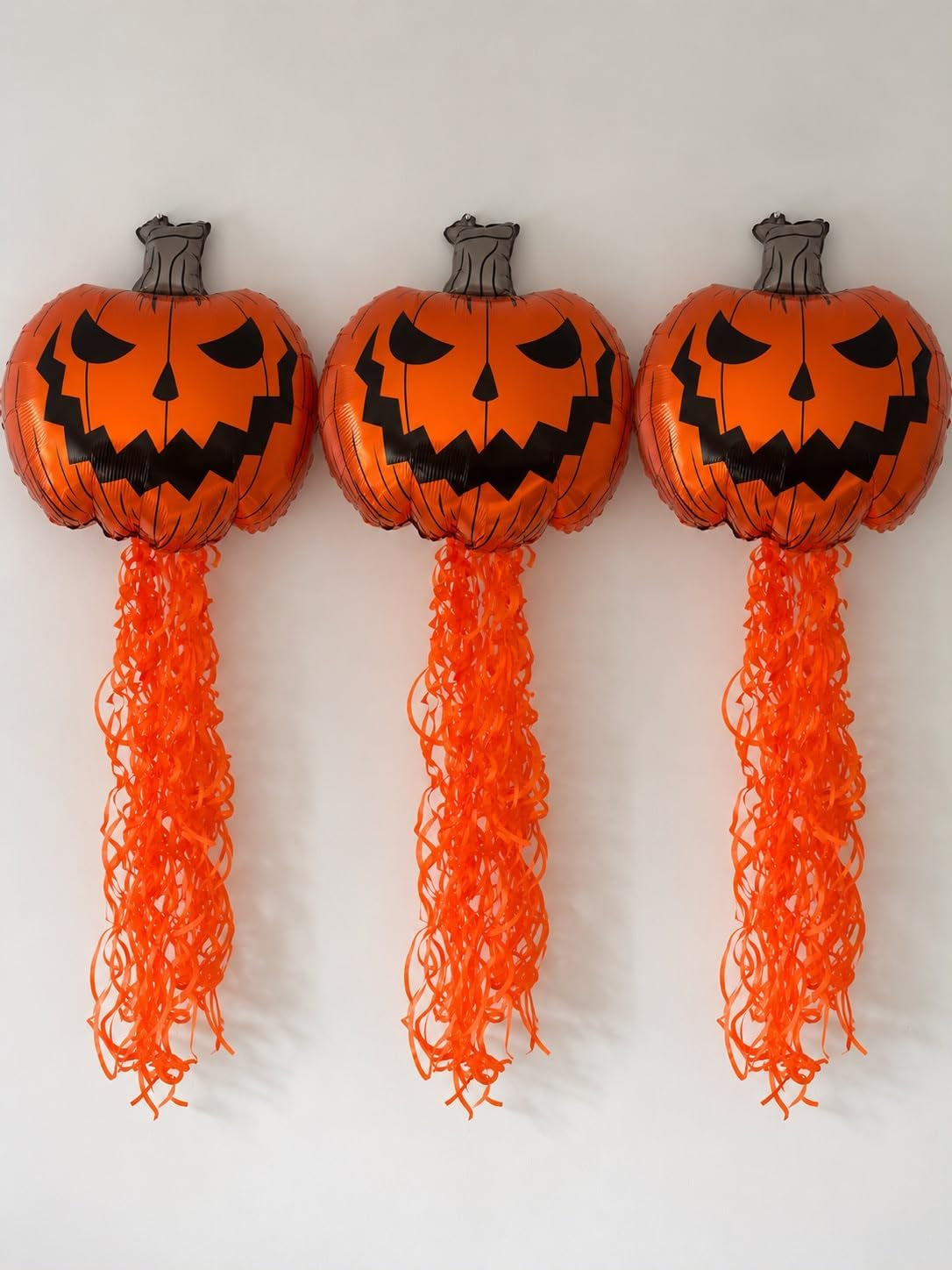 3 Pack Halloween Pumpkin Hanging Decorations, Large 62Cm Foil Pumpkin Balloons with Orange Tassel Streamers, Halloween Party Decorations for Home, Door, Window & Indoor Display