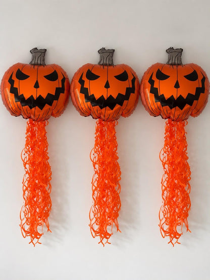 3 Pack Halloween Pumpkin Hanging Decorations, Large 62Cm Foil Pumpkin Balloons with Orange Tassel Streamers, Halloween Party Decorations for Home, Door, Window & Indoor Display