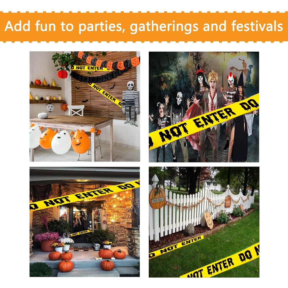 Halloween Hazard Tape - Upgrade 25M Self-Adhesive Decorative Tape with Residue-Free for Halloween Decorations Parties Zombie Banner Decor Haunted Houses Parties