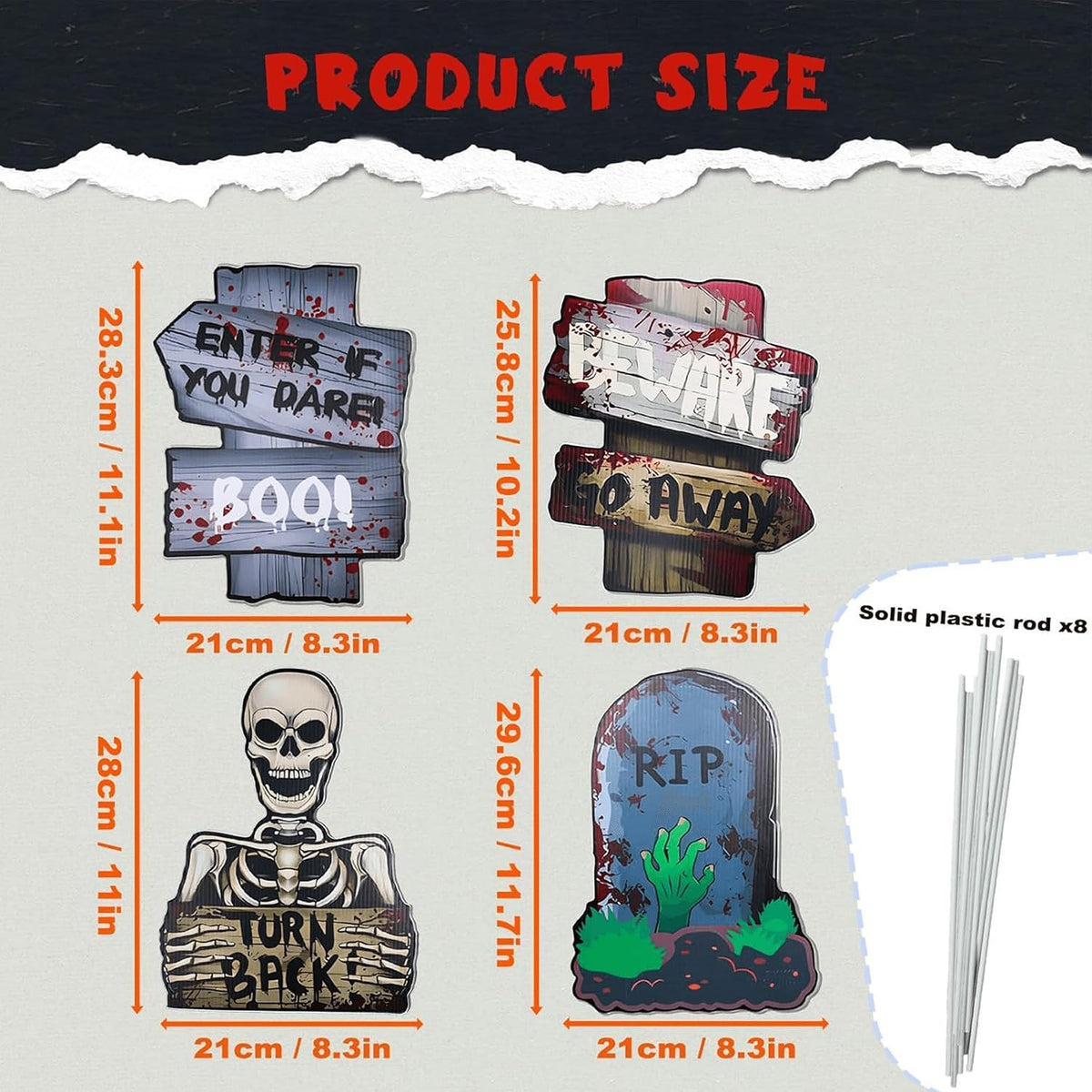 4 Pack Reusable Halloween Yard Signs – Waterproof Outdoor Garden Decorations, Medium Size 28 * 21Cm Spooky Ghost Stake Signs for Haunted House or Lawn (Medium Size -4 Pcs)