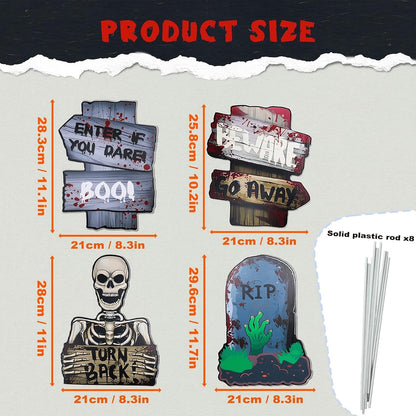 4 Pack Reusable Halloween Yard Signs – Waterproof Outdoor Garden Decorations, Medium Size 28 * 21Cm Spooky Ghost Stake Signs for Haunted House or Lawn (Medium Size -4 Pcs)