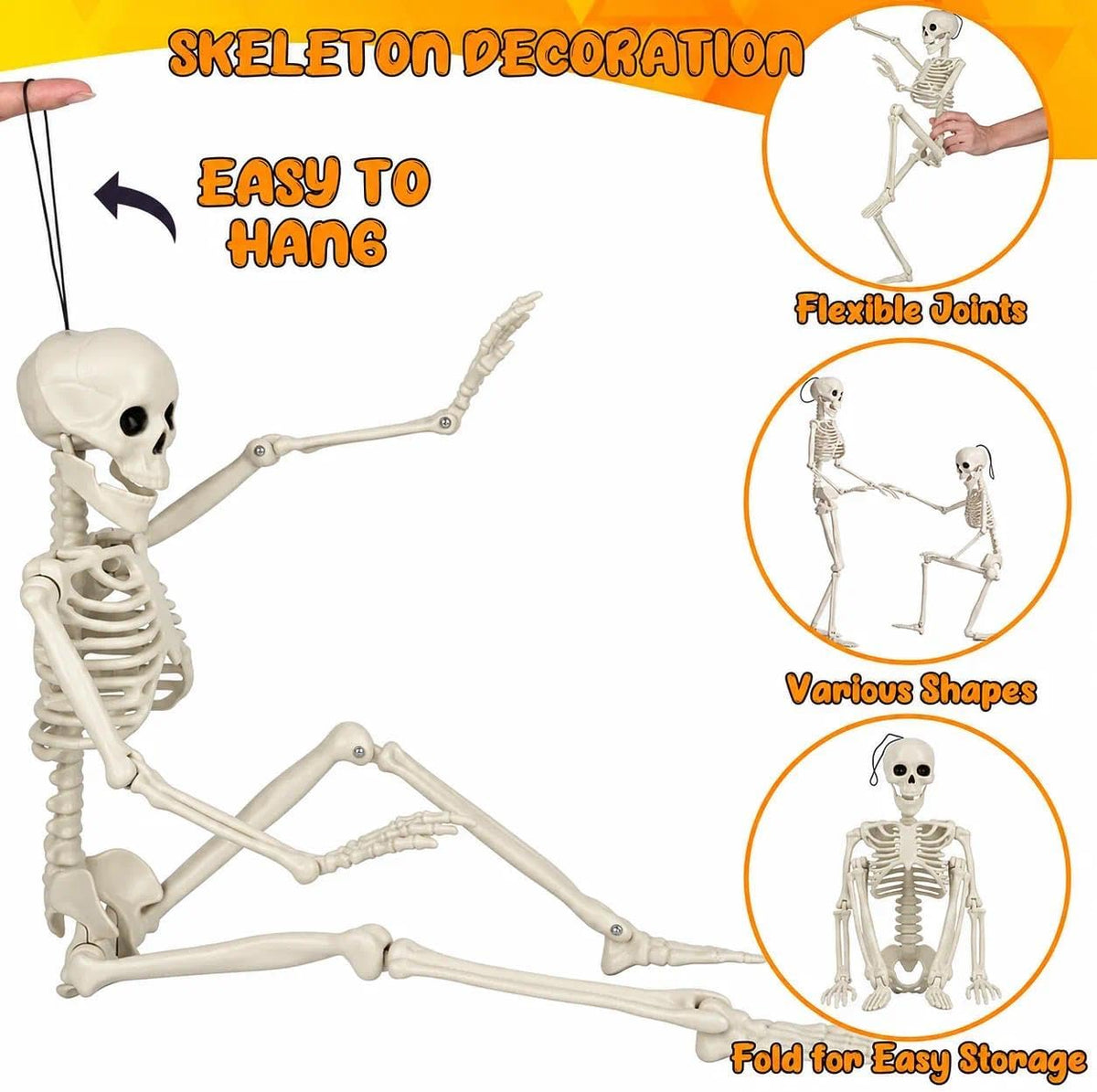 2 PCS 23.6In/60Cm Posable Halloween Skeletons, Decorations Outdoor Indoor