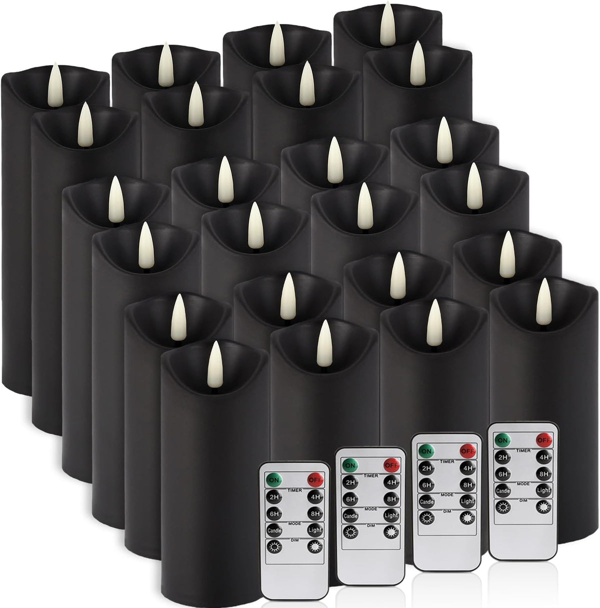 24 Pack Halloween Decoration Flickering Flameless Candles, Battery Operated LED Pillar Candles with Remote Control and Timer.For Home Decor (D2.2 Xh 5" 6" 7" Black)