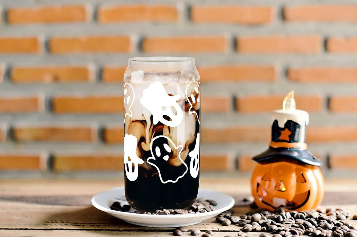 Halloween Cups - 20Oz/568Ml Beer Can Glasses with Lid & Straw, Tumbler Coffee Cups, Decor & Cookie Jar Glassware, Water Bottles