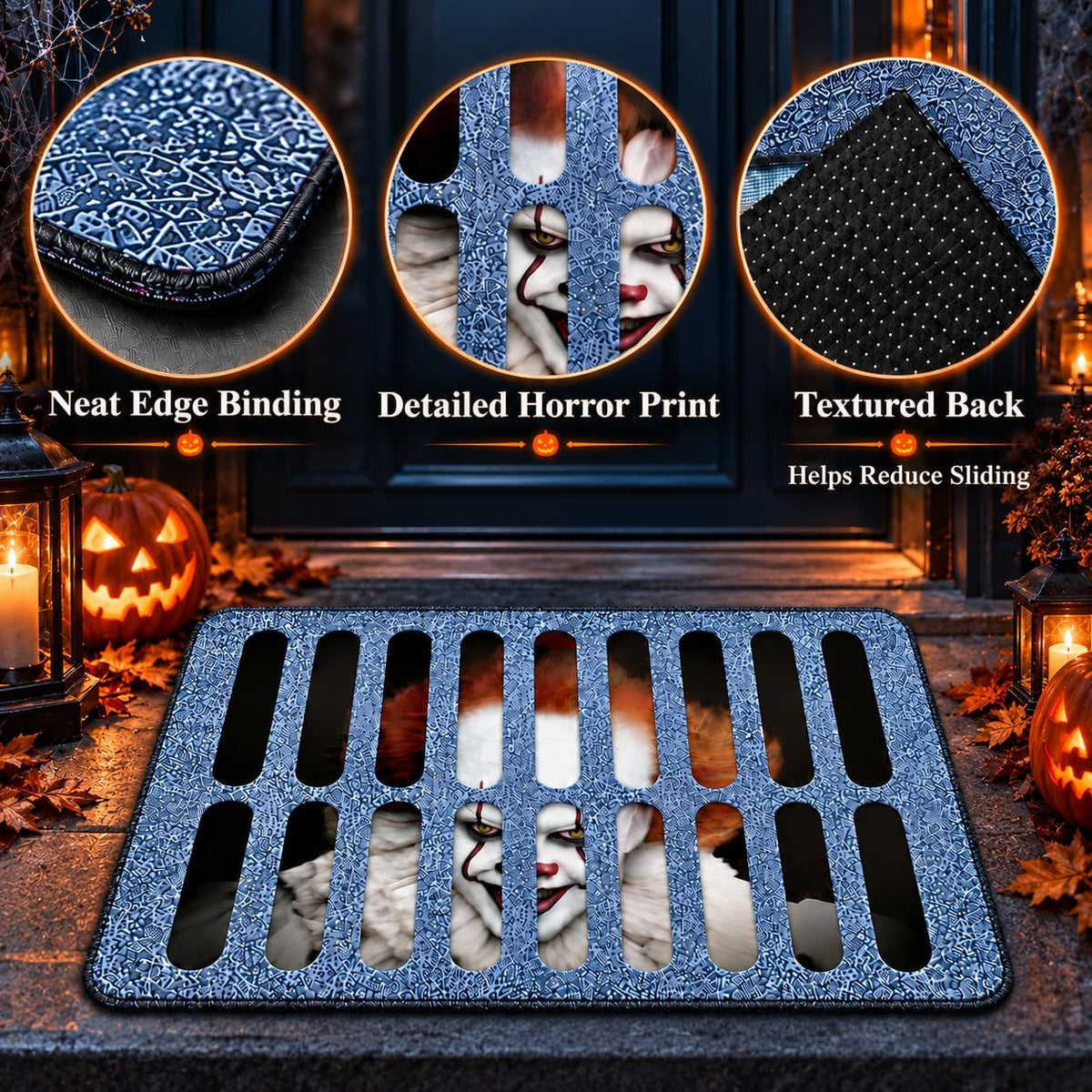 Halloween Door Mat, 60X40Cm Creepy Clown Sewer Grate Rug, Non-Slip Backing